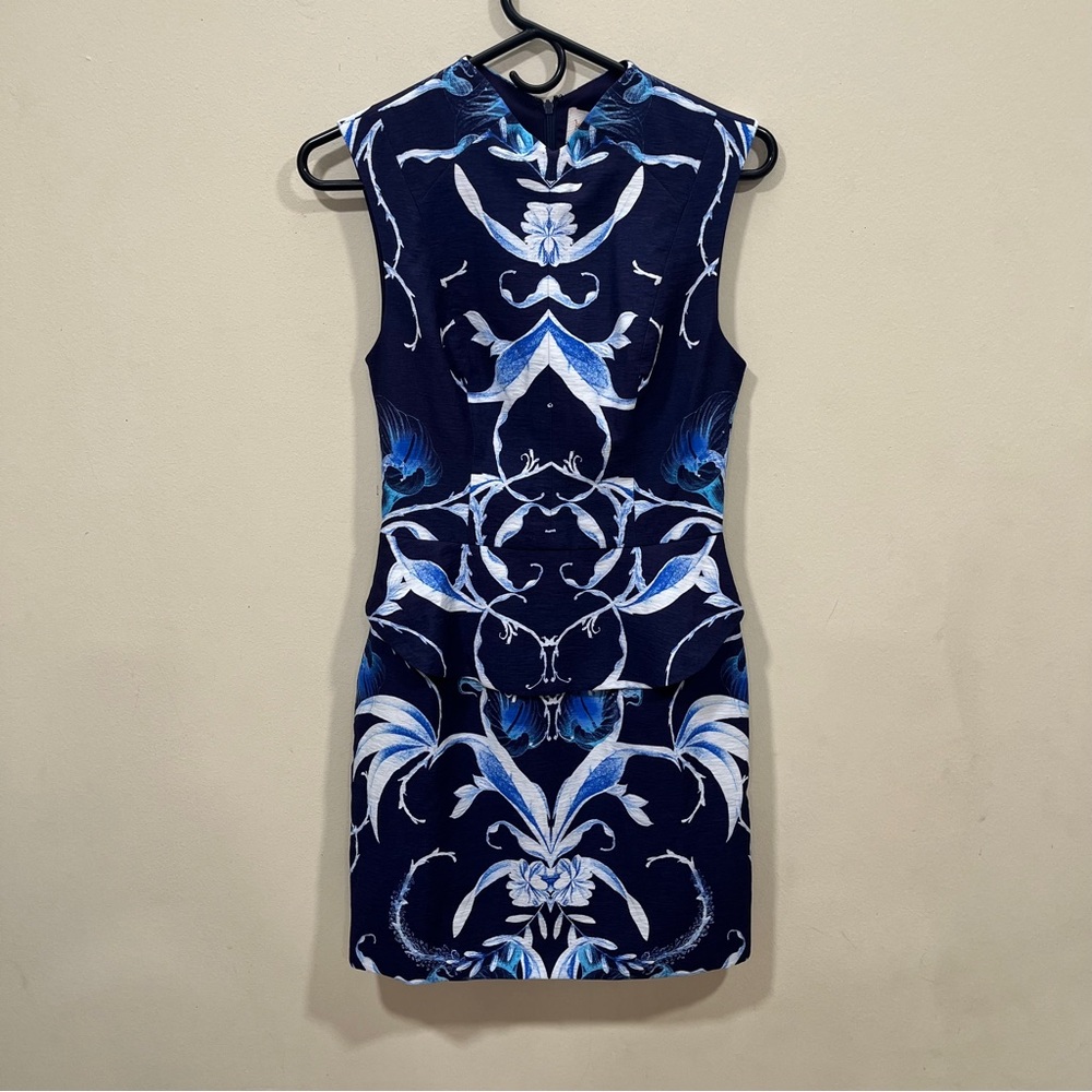 NWT Keepsake the Label Blue White Peplum Come Save me Dress Floral Mini sz S